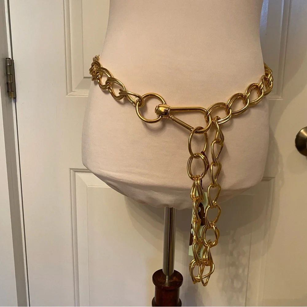 NEW CRISTELLA BELT LARGE DOUBLE LOOP GOLD CHAIN ITALY SIZE L NWT